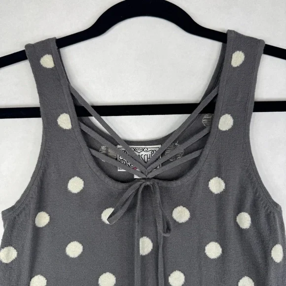 ANTHROPOLOGIE / BARASCHI Gray & White Polk Dot Strapy Knit Tank - Sz M - Picture 5 of 11